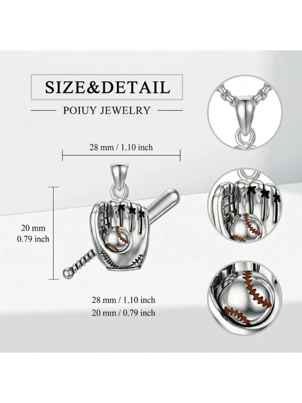 Baseball Necklace for Men - 18K White Gold Pendant Jewelry Gift for Athletes